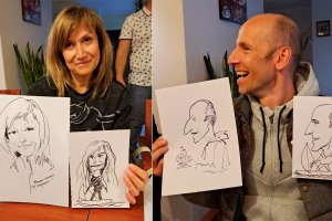 Karykaturzyści opanowali Mrągowo: praca wre, mają pełne ręce roboty