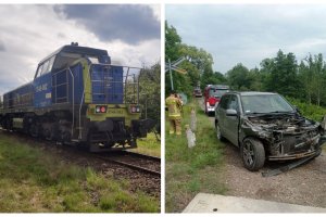 Kolizja auta z lokomotywą na przejeździe w Młynarskiej Woli. 