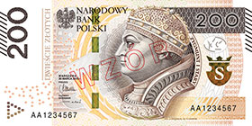 Banknot 200 zł - rewers Banknot 200 zł - awers