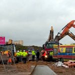 Niegroźny wypadek na budowie linii tramwajowej w Olsztynie